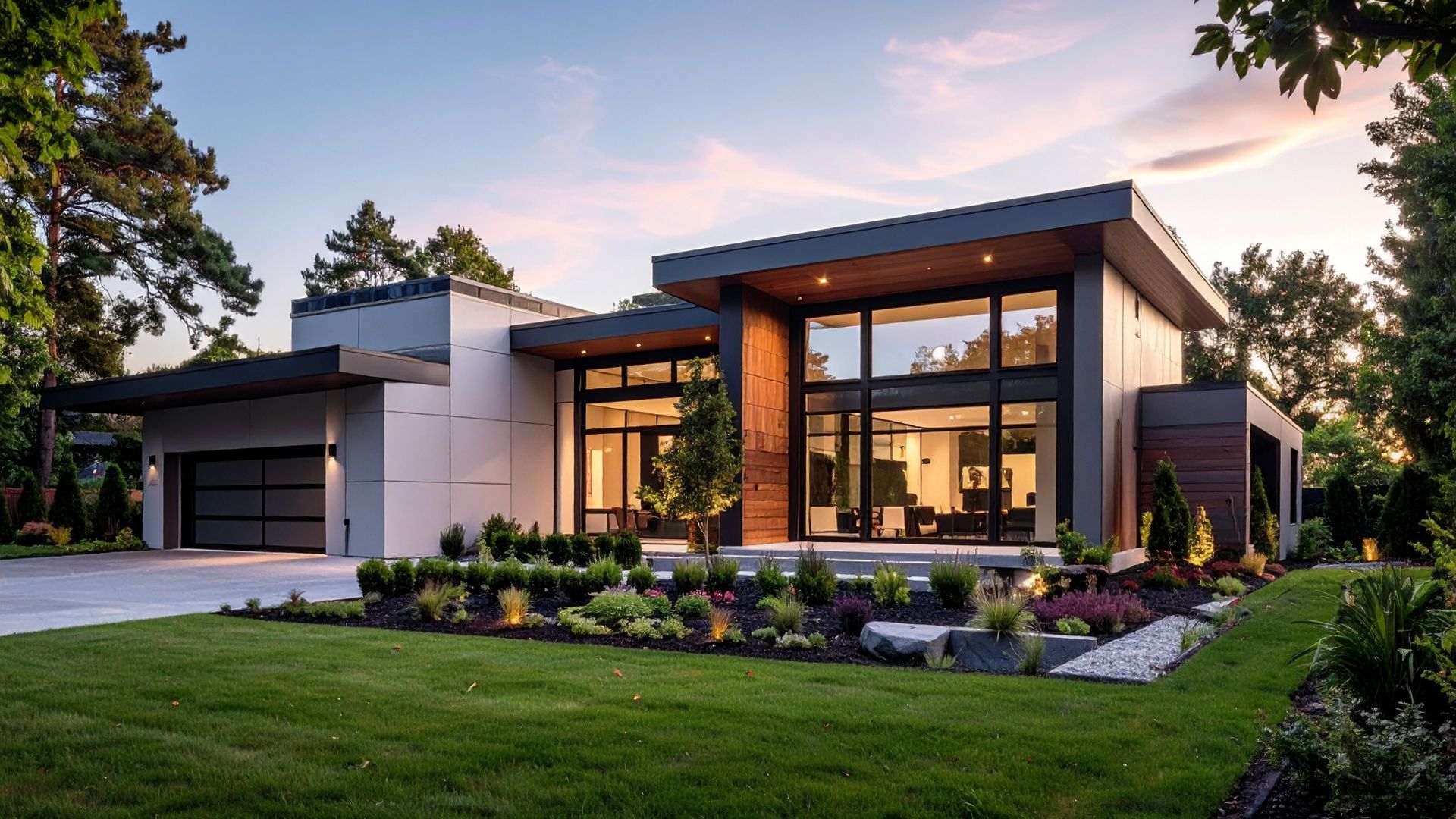 Twilight exterior of a vacation rental ready for a cinematic video tour